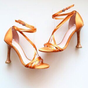 Leon Max Orange Satin Ankle Strap Open Toe Heels / Sandals / Dressy Shoes 6.5